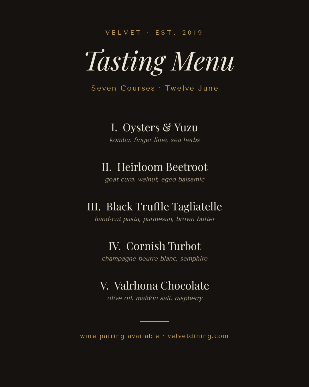 Velvet — Fine Dining Menu