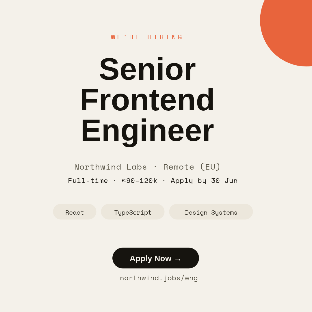 Now Hiring — Senior Engineer